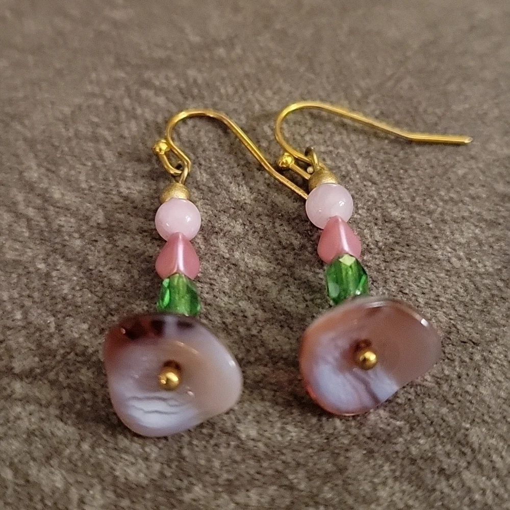 3/$30 HANDMADE Dainty Barbie Jade Czech Glass Tulip Dangle Hook Earrings